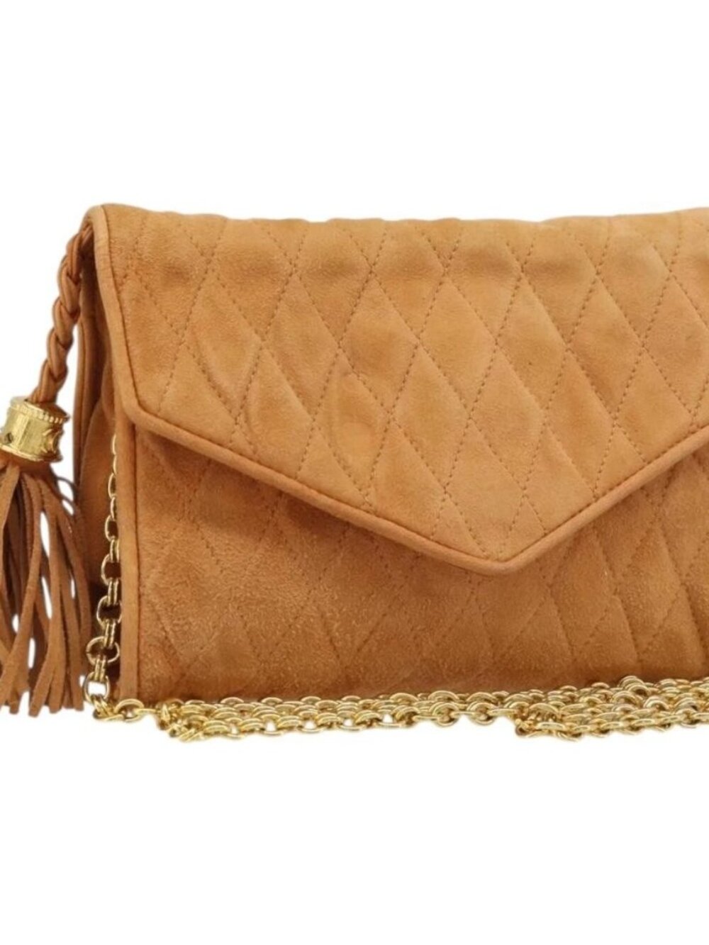 CHANEL Chain Shoulder Bag Suede Brown Gold CC Auth bs33823